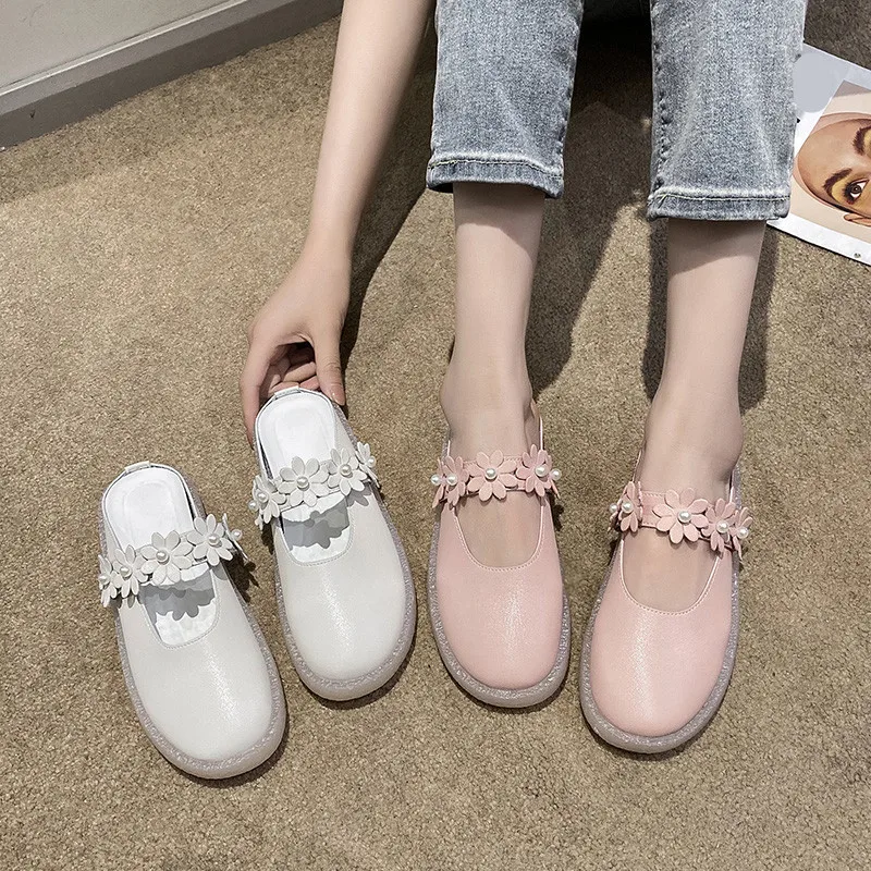 

Slippers Casual Low Female Shoes Loafers Mules For Women 2021 Cover Toe Platform Slides Luxury New Flat Fashion Rubber Basic PU