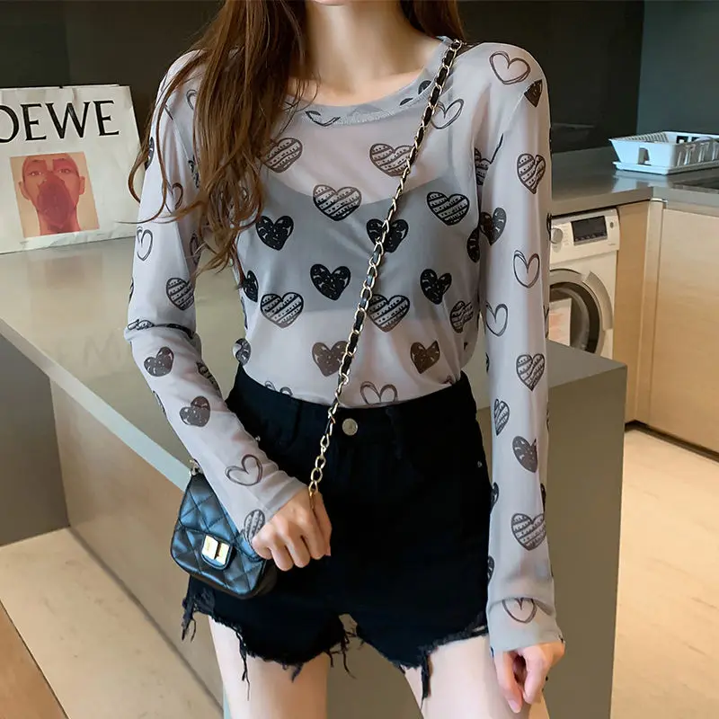 

Женская одежда для защиты от солнца, летняя футболка из вискозы с длинными рукавами, футболка из сетчатой пряжи, Штабелируемый Топ для самос...