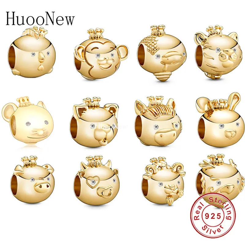 

Fit Original Pandora Charm Bracelet Authentic 925 Sterling Silver Gold Rabbit Mouse 12 Chinese Zodiac For Making Berloque 2021