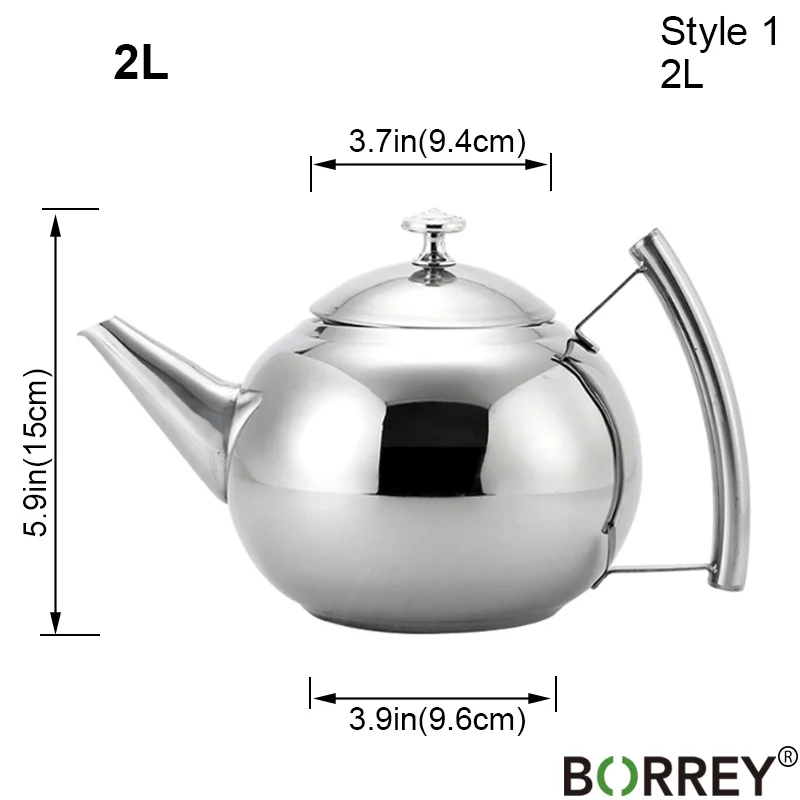 Style 1 (2L) BORREY 2L чайник из нержавеющей стали с чайным впрыскивателем фильтр чайник для чая улунг металлический чайник-кофейник Индукционная Плита Газовая плиты чайник - Цвет: Style 1 (2L)