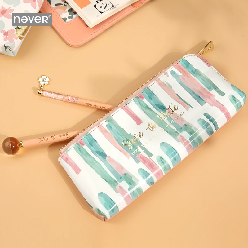 Never Leopard Grain Pen Case Tropic Cute Pencil Pouches Leather Large Capacity Bag School &amp office Supplies Stationery | Канцтовары