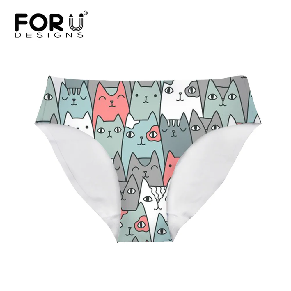 

FORUDESIGNS Women Cute Panties Cartoon Cat Printing Sexy Underwear 1/3pcs/set Lingerie Ladies Mid-waist Knicker for Plus Size