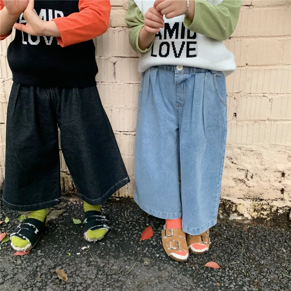 

2021 Children's Wide Leg Loose Jeans Girls Casual Pants Pants for Girls Korean Baby Clothes Girl Fall Clothes Pants for Girls