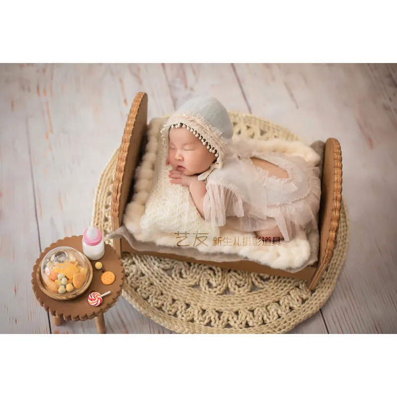 Реквизит для фотосъемки новорожденных милый чайный столик для печенья, набор тарелок для печенья, винтажная деревянная корзина для фотосес... от AliExpress RU&CIS NEW
