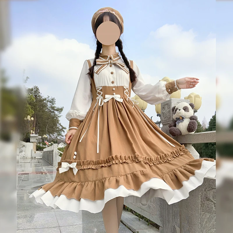 Милое платье принцессы винтажное кружевное с бантом воротник Питер Пэн высокая