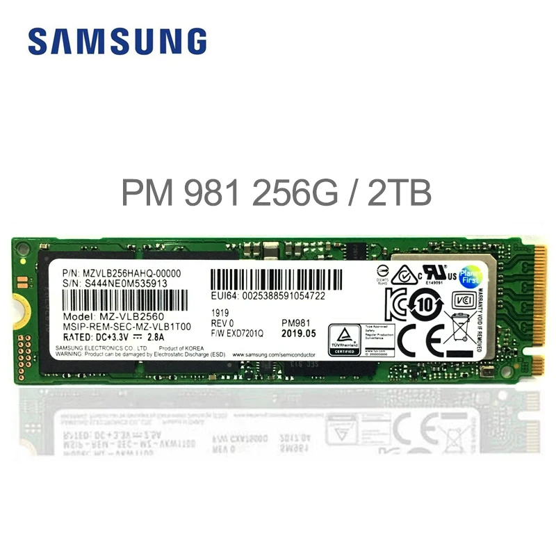 Твердотельный накопитель SAMSUNG SSD M.2 PM981 256 ГБ 512 ТБ M2 NVMe PCIe 3 0x4 внутренний жесткий