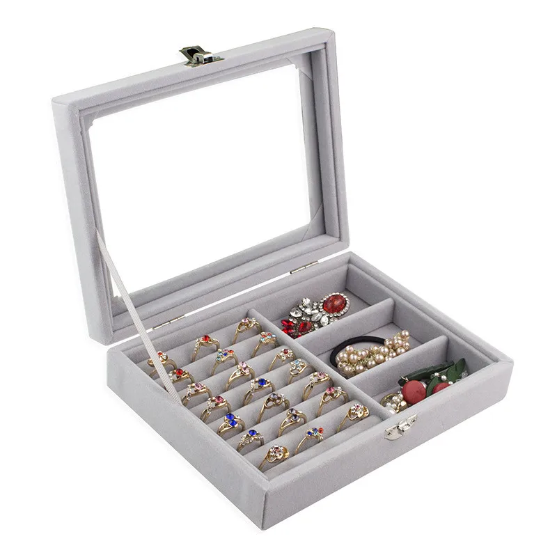 Gray Dustproof Flannel Jewelry Box Velvet Storage Ring Display Case Lady Jewelry Organizer for Earrings Storage Organizador Box