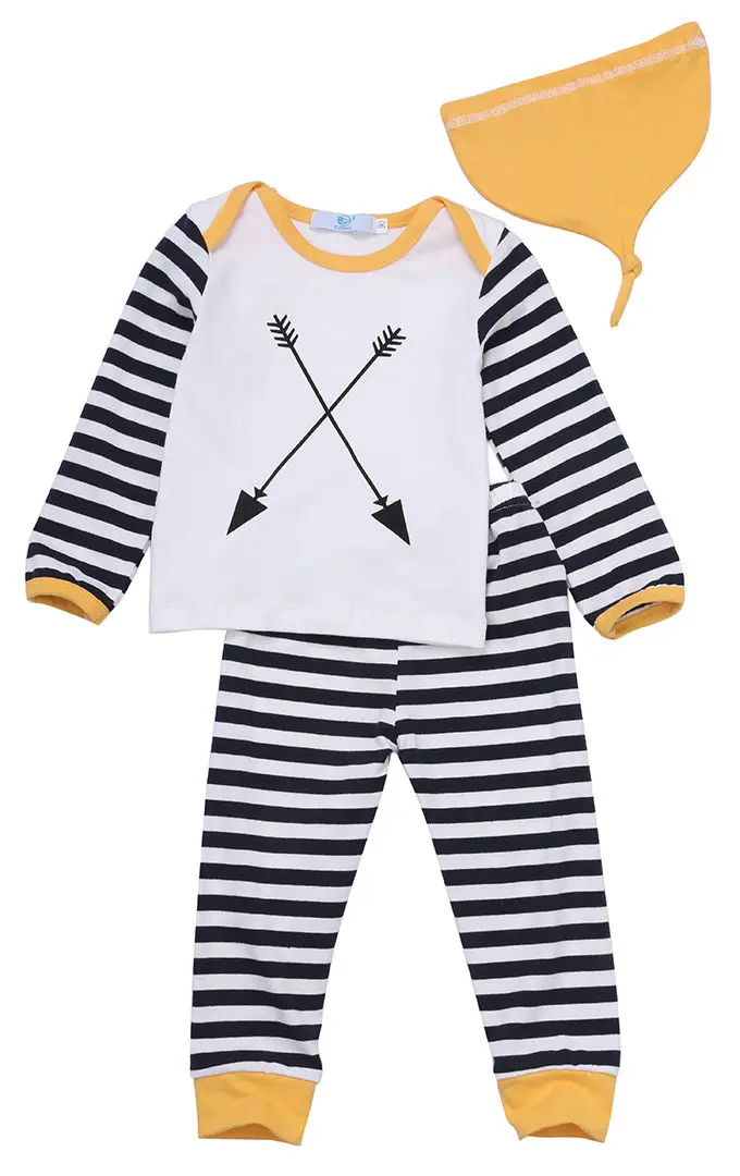 

Пижамный комплект Emmababy для мальчиков и девочек, полосатые топы, футболка, штаны, шапка
