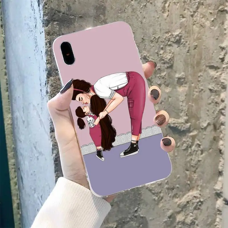 Black Brown Hair Baby Mom daughter Girl Son Dad Phone Case for iphone 13 12 11 pro max 8 7 6 6S Plus X 5S SE 2020 XR XS MAX