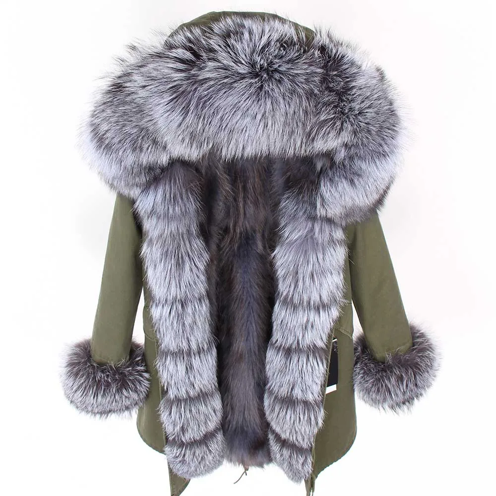 

2020 new real fox fur collar jacket female Natural Raccoon Fur Liner coat Waterproof Winter coat women thick warm Parker