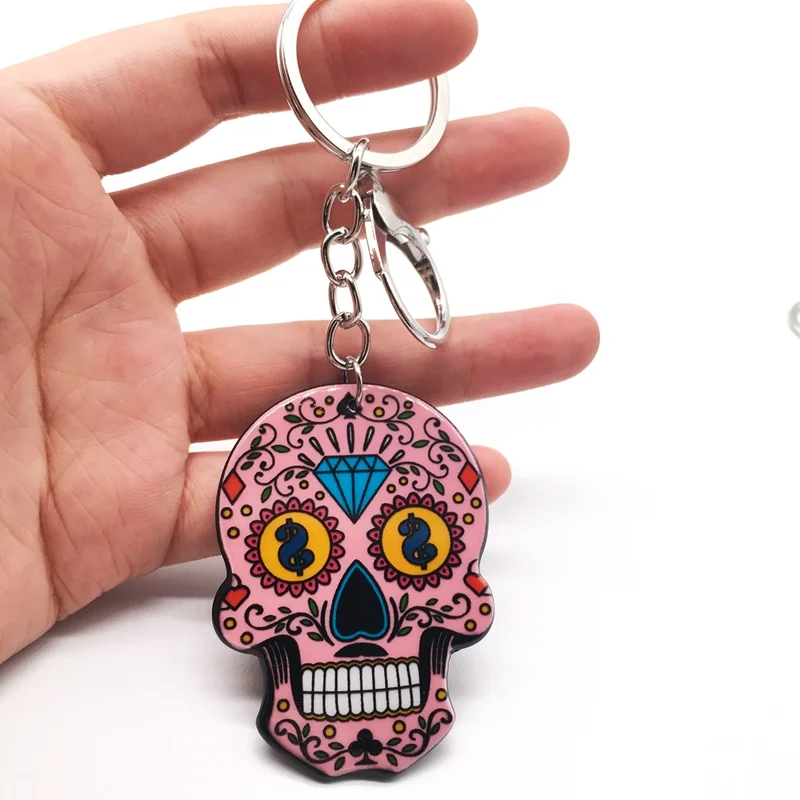 C Брелок с черепом Calavera мексиканский милый сладкий сахар череп большой Омар брелок для ключей Хэллоуин акриловые бусины в форме черепа брелок сумка Подвески - Цвет: C