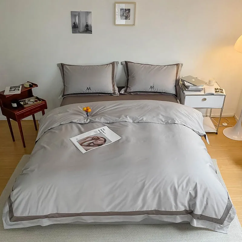

600TC Long-staple cotton Grey Bedding set Ultra Soft Patchwork embroidery Duvet cover Easy care Breathable Bed Sheet Pillowcases