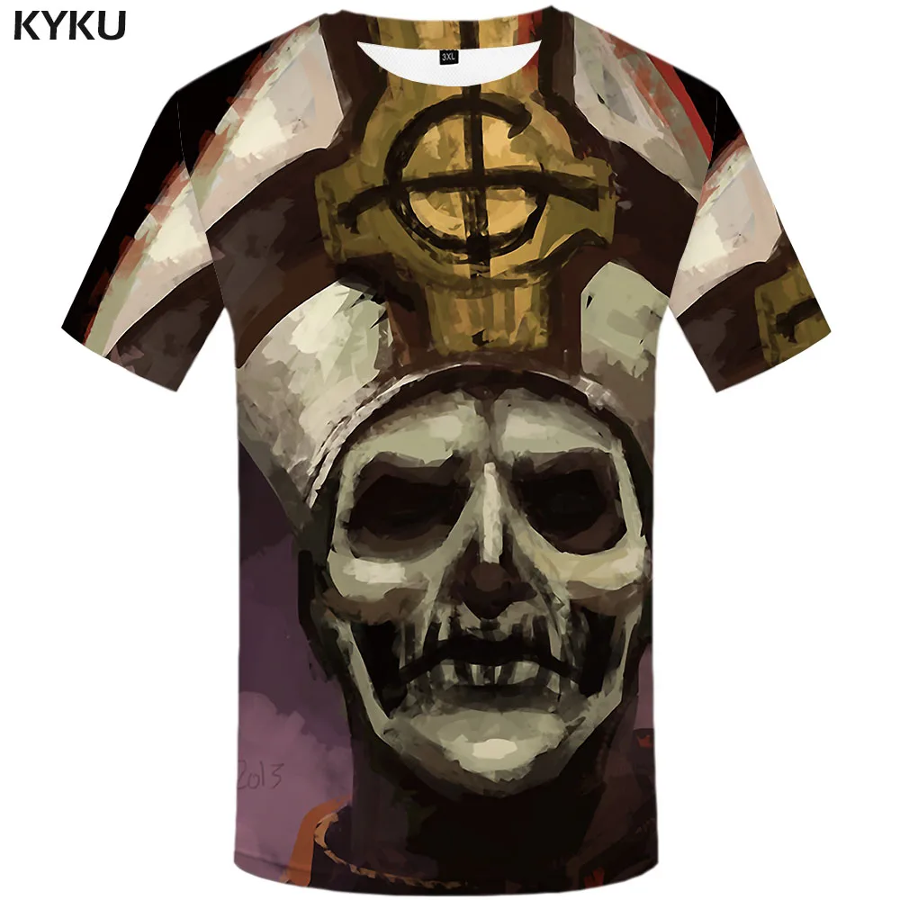 KYKU брендовая футболка с граффити Мужская забавная черепом одежда аниме принтом