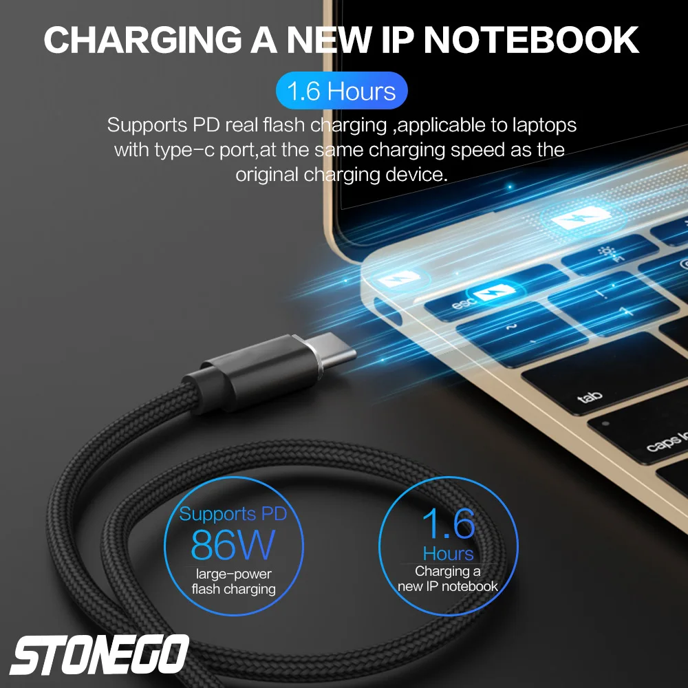 Магнитный кабель STONEGO type C к USB C для нового MacBook Pro huawei Matebook 86W PD быстрое магнитное зарядное устройство USB-C быстрое заряднеое устройство