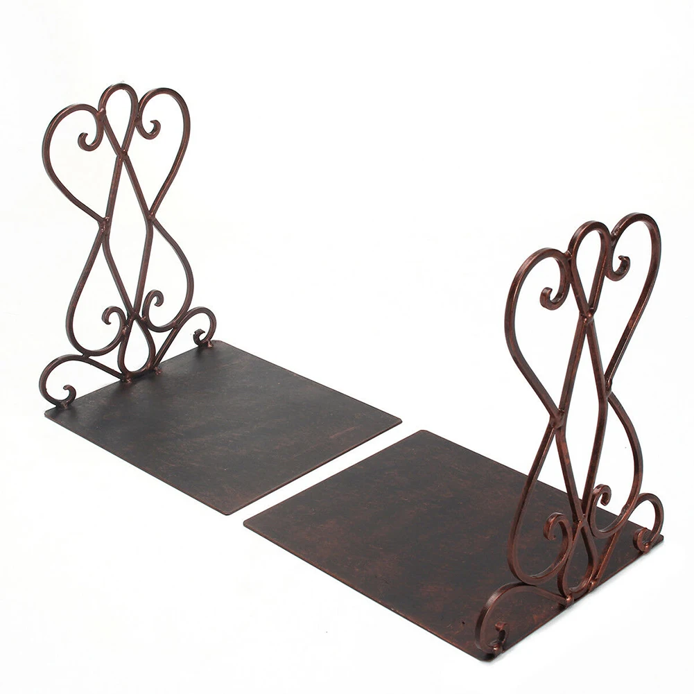 

1 Pair Support Stand Wrought Iron Craft Shelf Decorative Desktop Organizer Stationery Home Vintage Storage Office Book End Gift
