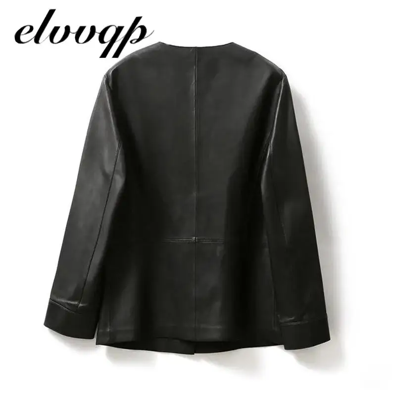 Khaki Black Leather Jacket Women Biker Jacket Leather Coat Women Office Work Good Quality Womens Pu Faux Leather 4xl images - 6