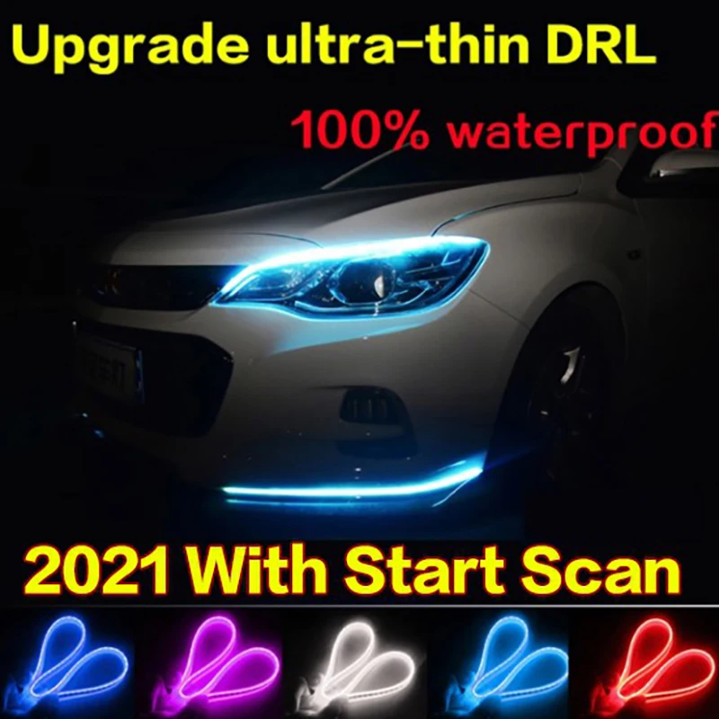 

2PCS DRL Turn Signal Flowing Light Guide Strip LED Headlight Car Daytime Running Lights Waterproof Light Bar 30CM 45CM 60CM