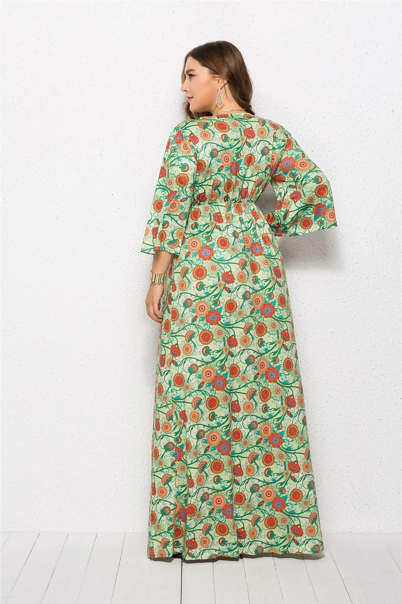 Для женщин богемный с длинными рукавами вечерние v-образным вырезом из