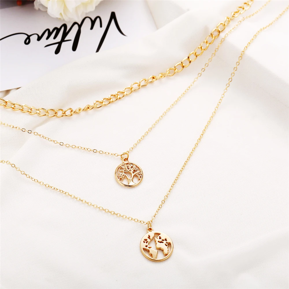 Винтажное Многоуровневое ожерелье для женщин Бохо модное Золотое круглое