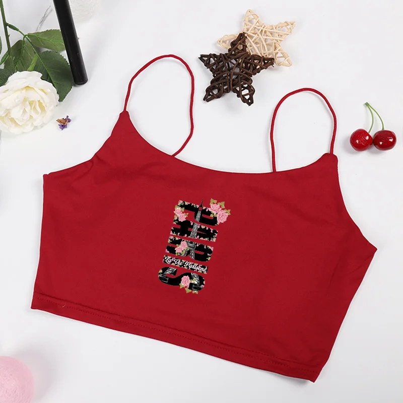 

Flower Paris Crop Tops for Women Camis Streetwear Slim Sexy Club 2021 New Fashion Summer Bottoming Y2K Clothes