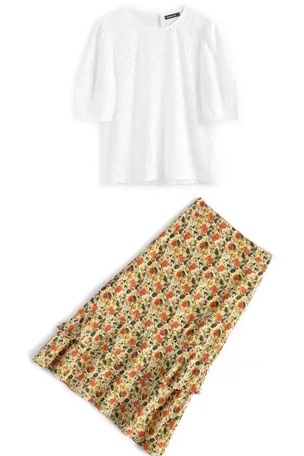 

Летние Цветочный принт рубашки Юбки элегантные пастельно-комплект из 2 предметов; Костюм с юбкой Набор Conjunto, с милыми лисами Feminino ансамбль ...