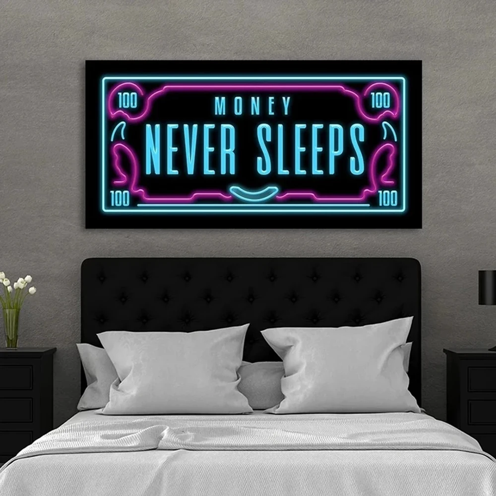 

Modern Workart Money Never Sleep Canvas Painting Poster And Prints Wall Art Pictures For Living Room Home Decor Nordic No Frame