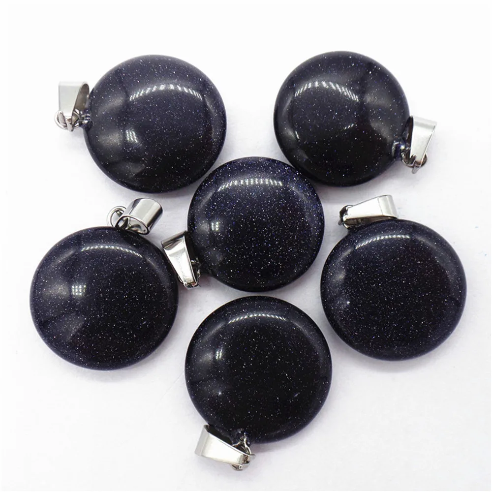 

50Pcs 20x6mm Wholesale Blue Sand Stone Round Pendant Bead DIY Earrings Handmade Jewelry Accessories S647