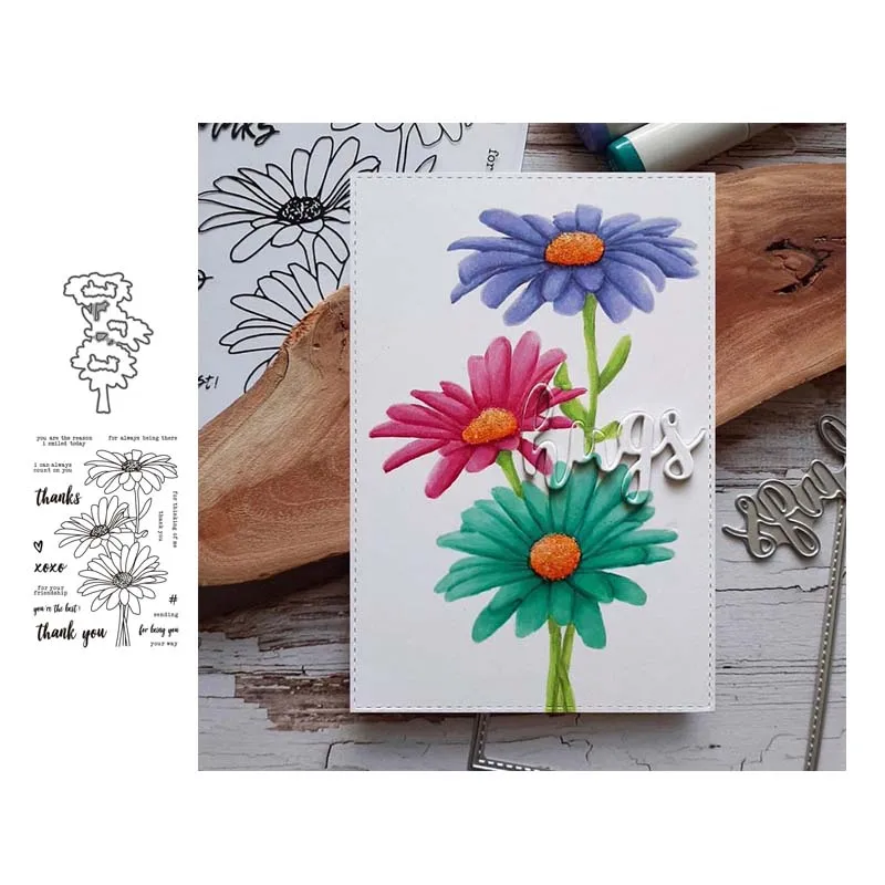 

Sunflower Phrase Metal Cutting Dies and Clear Stamps for DIY Scrapbooking Card Dies Cut Stencils Paper Crafts Photo Album Decor