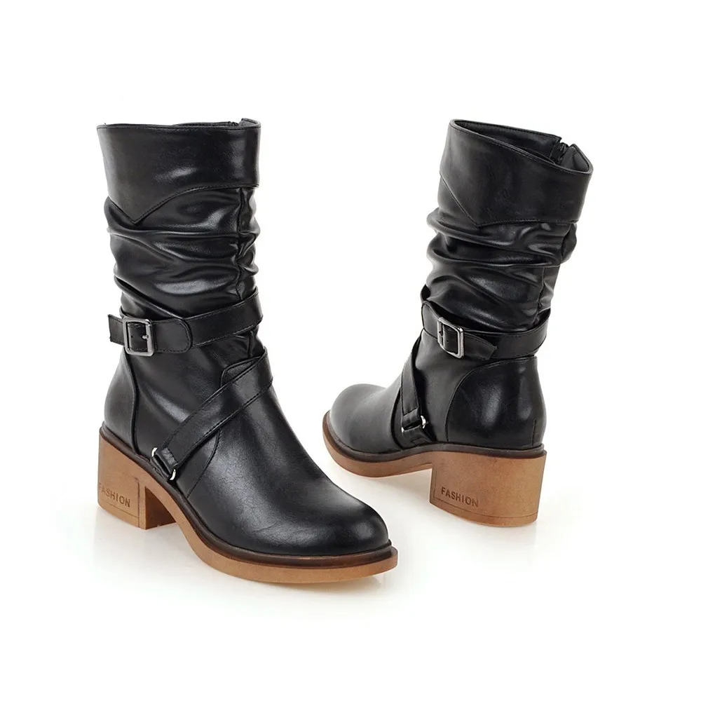 

Women European Warm Shoes For Winter boots Metal Genuine Leather Retro Ankle Boots Round Toe shoes woman Luxury Botas Mujer