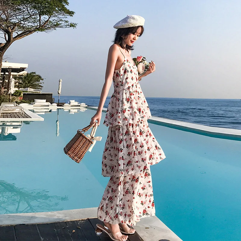 Женское Шифоновое Платье макси с цветочным принтом элегантное сказочное