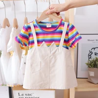 newborn girls clothes baby kids summer fashion rainbow print costume children casual dress up outfit for 1 5 years