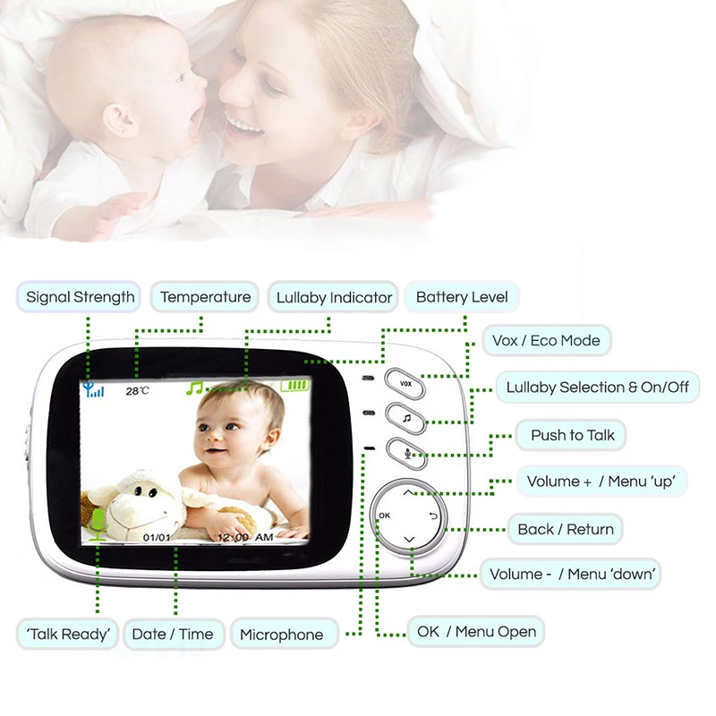 Видео Видеоняни и радионяни с Камера 3 2 дюймов ЖК-дисплей Экран Беспроводной