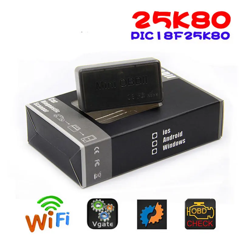Супер Мини ELM327 WIFI OBD2 считыватель кодов 25k80 ELM 327 Wifi сканирующий инструмент для IOS
