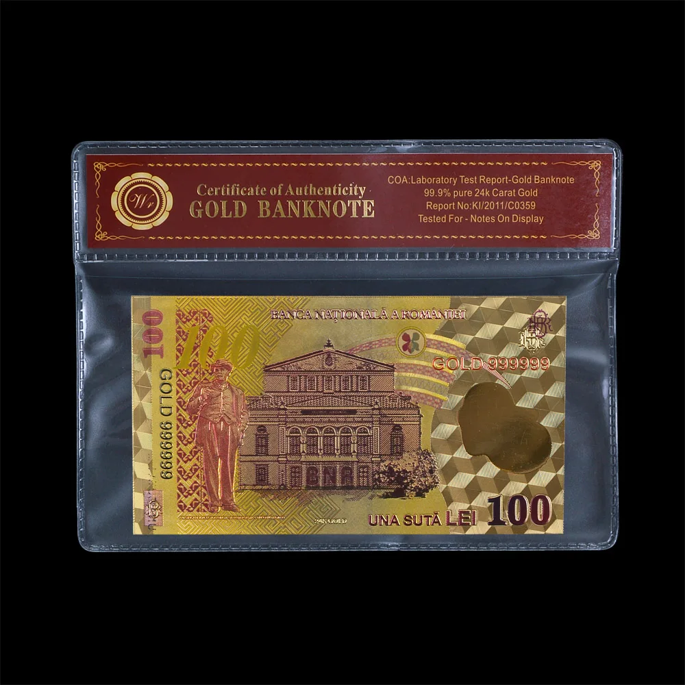 Поддельные цветные золотые банкноты из Румынии 100 бумажные RON украшение для