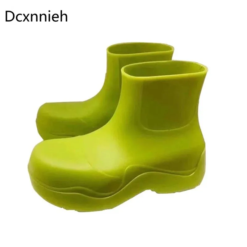 

New Candy Color Rain Boots Women Thick Sole Short Boots Outdoor Waterproof Women Shoes Big Round Toe Platform Boots Woman 2020
