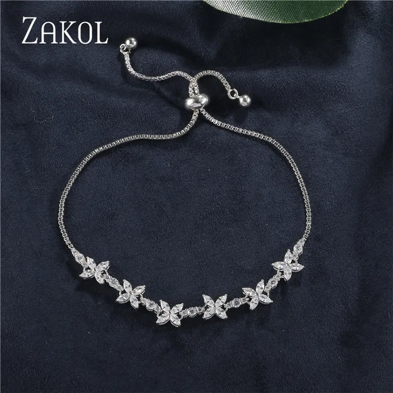 ZAKOL Модные женские свадебные вечерние праздничные подарки Cz Циркон Цветы цепи