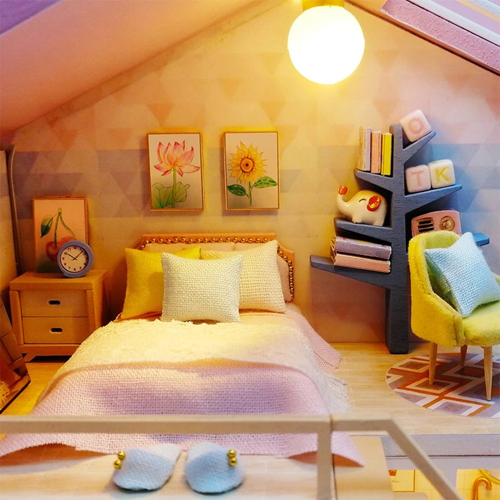 

3D Doll House Manual Assembling Toys Furniture Kit Kids Birthday Presents Dollhouse Miniature DIY House with Furniture