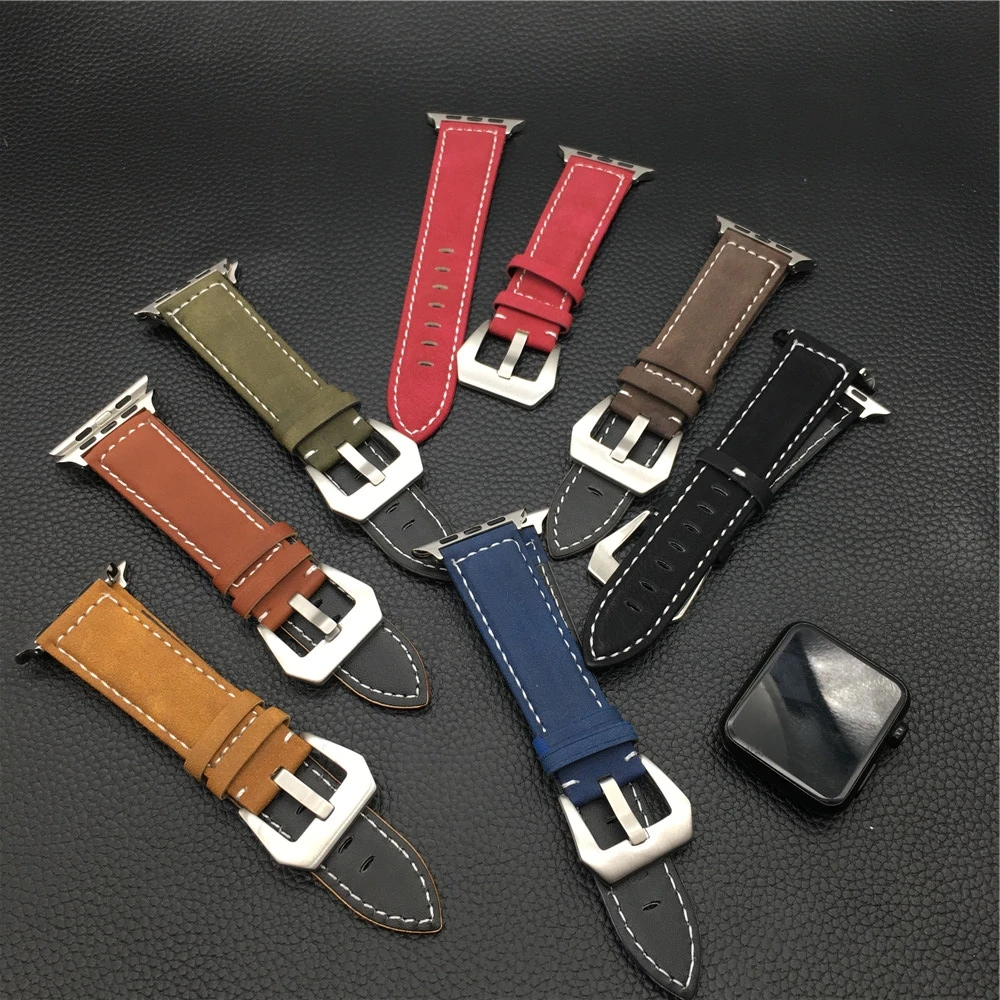 Ремешок из натуральной кожи для Apple Watch 44 мм 40 42 38 браслет в стиле ретро наручных