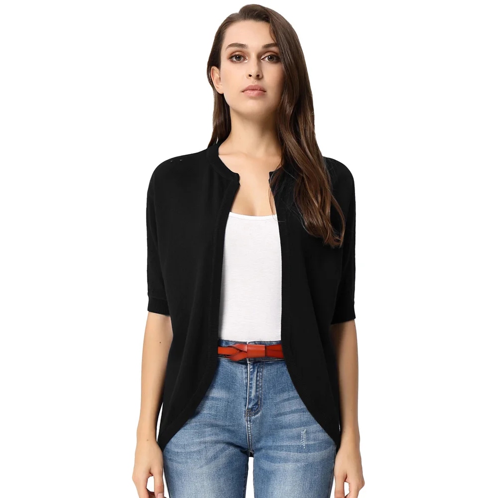 Curlbiuty трикотажное пальто женское короткое удобное 1/2 рукав открытая передняя