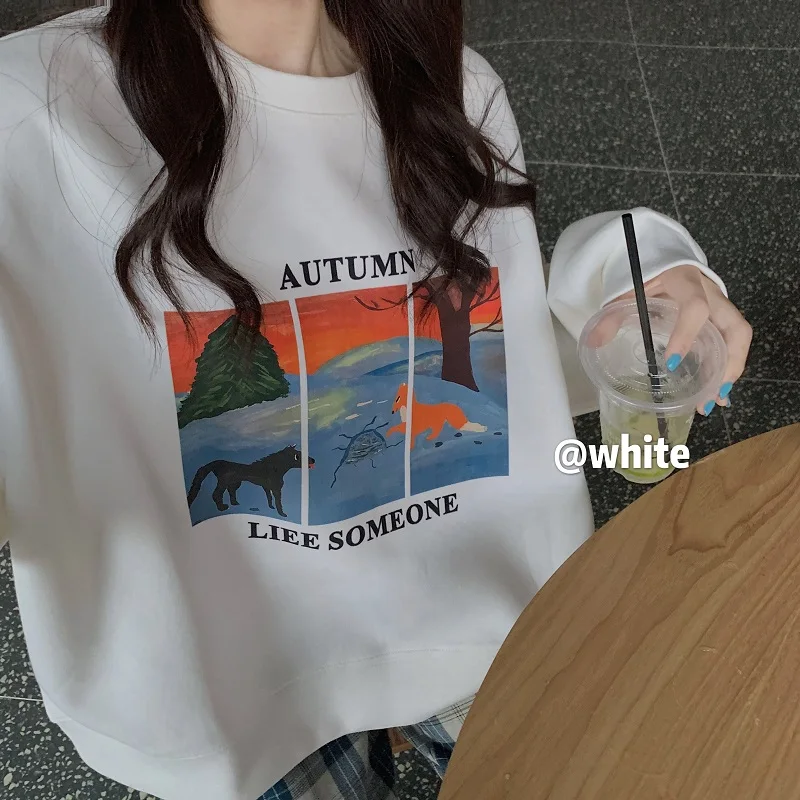 

Round Neck Pullover Sportswear Women's Autumn New Loose Lazy Printed Long Sleeve Top