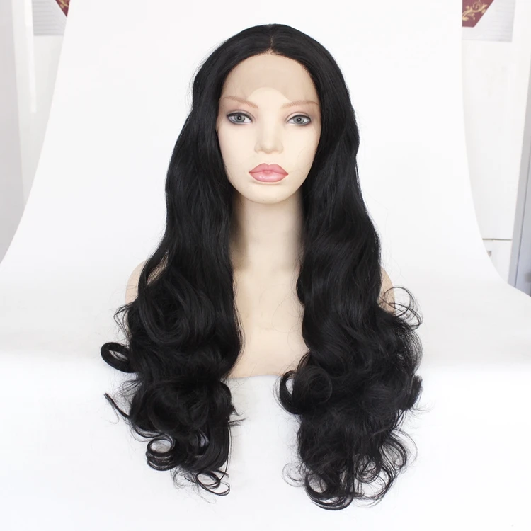 MRWIG средняя часть синтетический передний парик шнурка glueless 1b#2# длинные волнистые термостойкие волокна для женщин