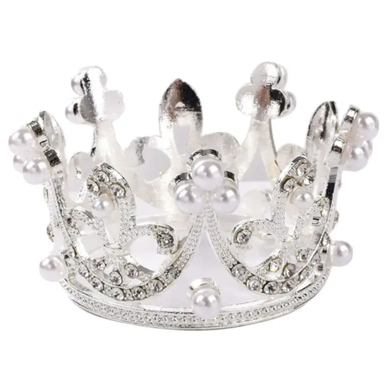 Mini Round Crown Rhinestone Pearl Tiara Cake Topper Children Hair Accessories A0NF | Украшения и аксессуары
