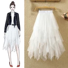 Женская Тюлевая юбка, модная эластичная сетчатая юбка-пачка с высокой талией, длинная Плиссированная Юбка-миди, Женская юбка