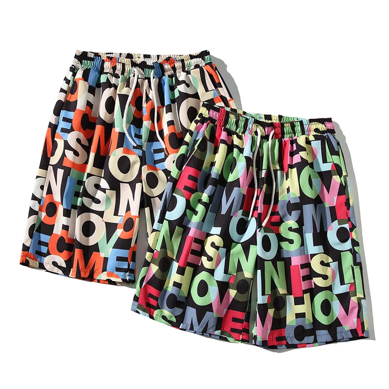 

Best Sale Plus Size 5XL Short Pants Men Colorful Letter Printed Summer Casual Shorts