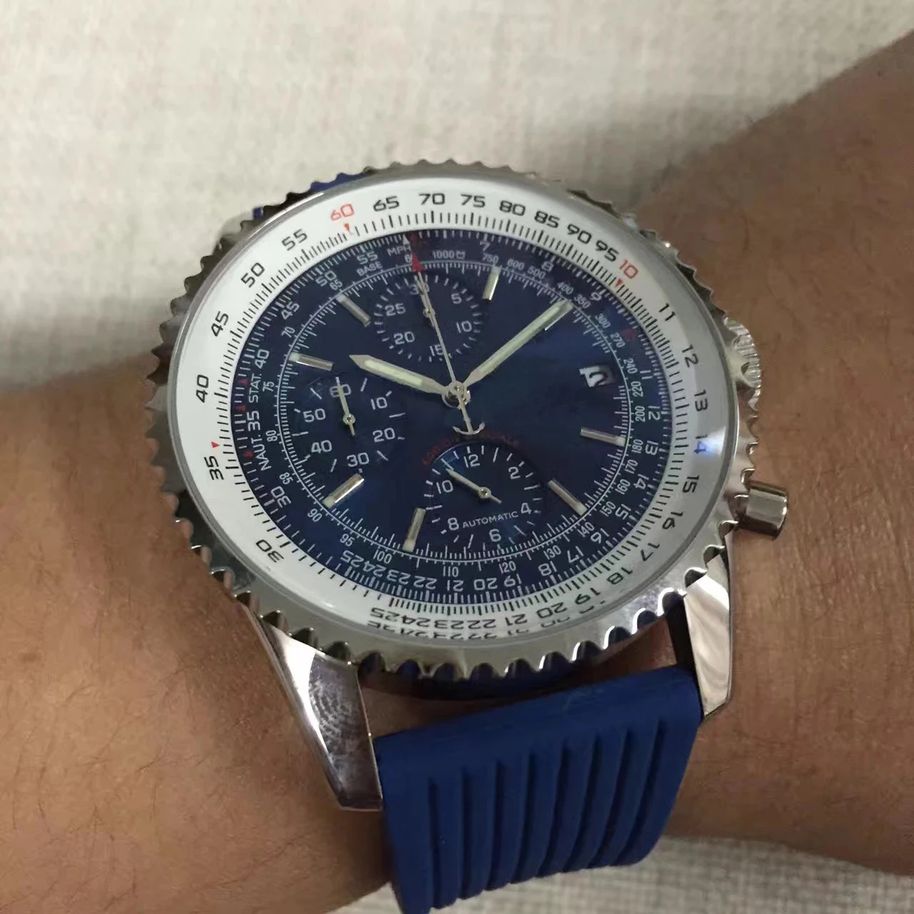 

Classic New men quartz Mechanical Chronograph Stopwatch Black Blue Rubber Stainless Steel Sapphire Limited Watches