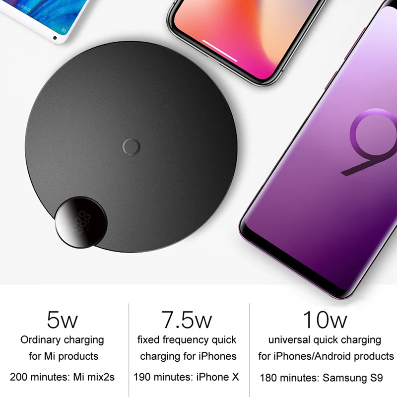 Baseus 10 Вт Беспроводное зарядное устройство для iPhone XS Max XR X 8 с цифровым дисплеем QI