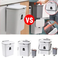 7 9L Wall Mounted Trash Can With Lid Waste Bin Kitchen Cabinet Door Hanging Trash Bin Garbage Car Recycle Dustbin Rubbish Can