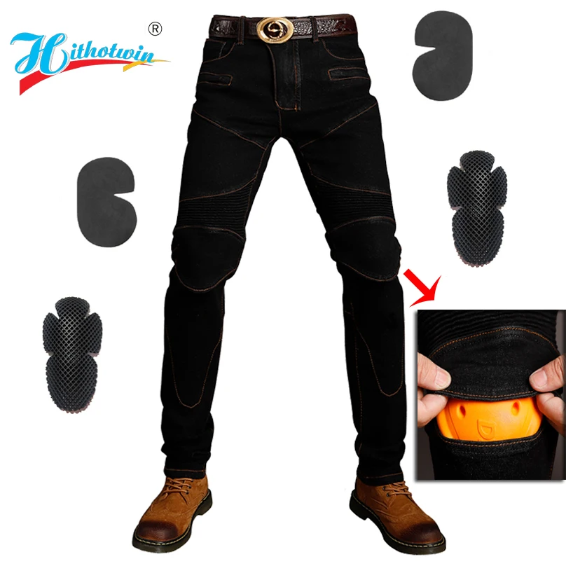 Black Motorcycle Riding Jeans With Armor Knee Hip Pads Motocross Racing Pants Motorbike Trousers Armor Protective Pants