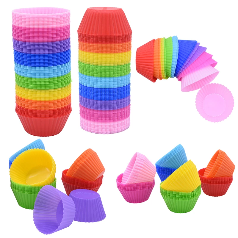 

12pc Multicolor Silicone Cake Mold Baking Muffin Cupcake Silicone Cups Round Bakeware DIY Cake Tool Cupcake Tray Holder Supplies