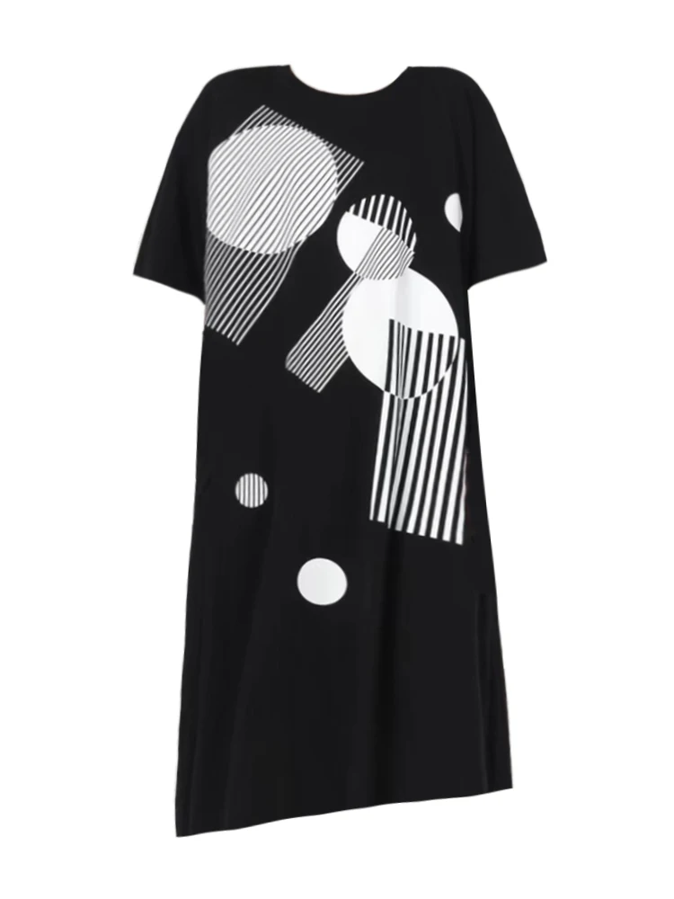 

VANOVICH Summer New 2021 Print Irregular Ladies Dress Cotton Short Sleeve Round Collar Pluz Size Korean Style Women Clothing